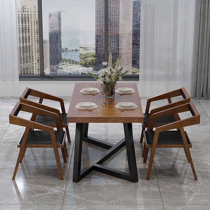 Industrial Brown Wood Top Table Indoor Rectangle Table with Metal Base