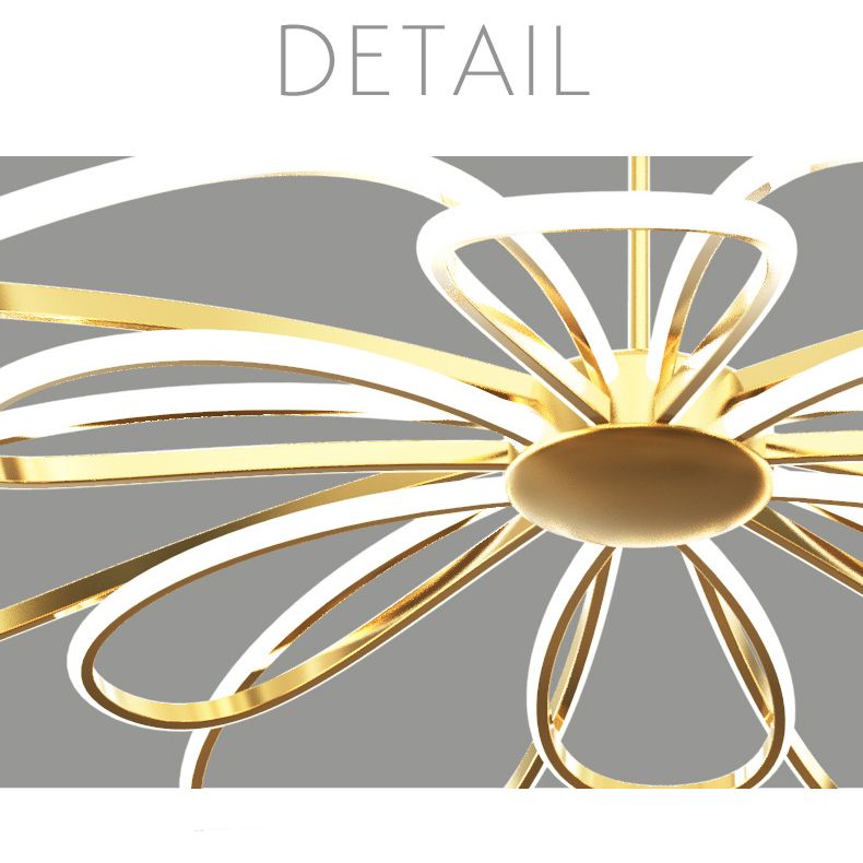 Flower Chandelier Light Fixture Simple Metal Living Room LED Hanging Light Kit in Gold