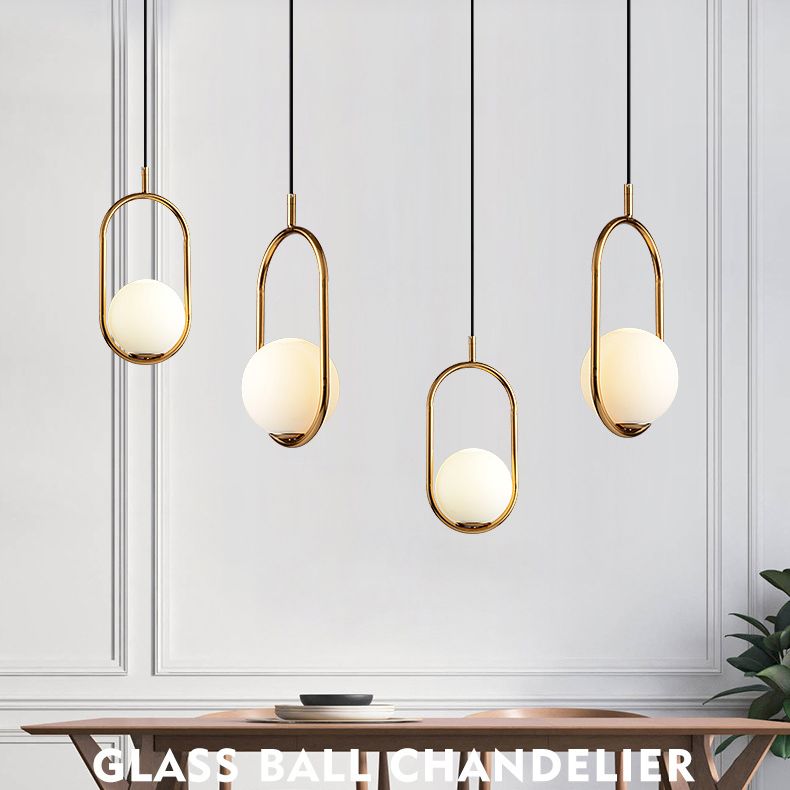 Lampada a sospensione di anello in metallo Ellisse Minimalista moderno Minimalista Light a sospensione a sospensione in vetro bianco