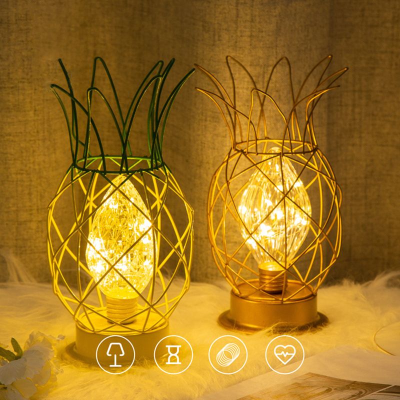 Macaron Lampada da letto a forma di ananas a forma di ananas lampada da letto a 1 luci con design a gabbia
