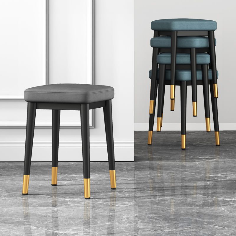 Square Ottoman Solid Color Upholstered Metal Frame Fabric Standard Ottoman