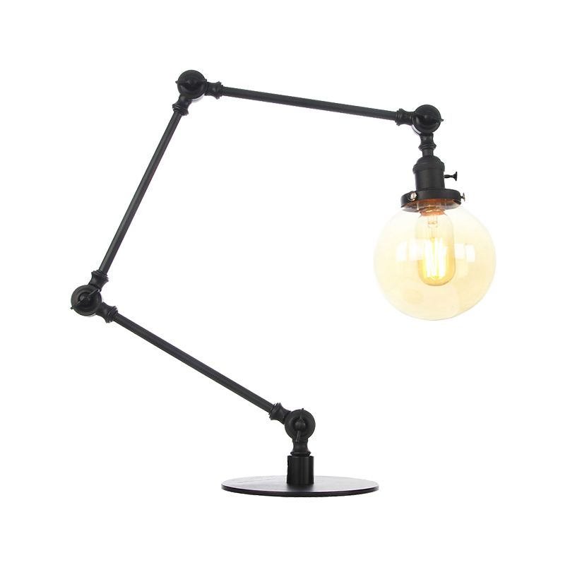 Industrial Global Table Lamp Amber/Clear Glass 1 Light Restaurant Table Light with Adjustable Arm in Black/Brass Finish