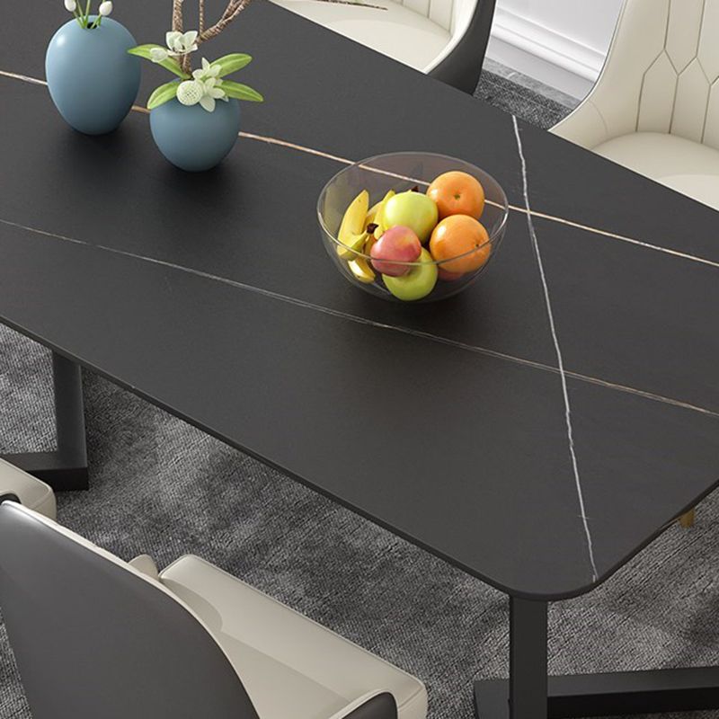 Sintered Stone Rectangle Dining Table Modern Dining Room Table with Double Pedestal