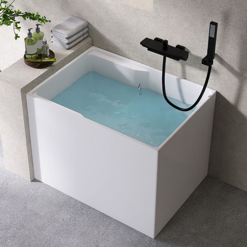 Modern Rectangular White Bathtub Acrylic Back to Wall with Drain Bath Tub