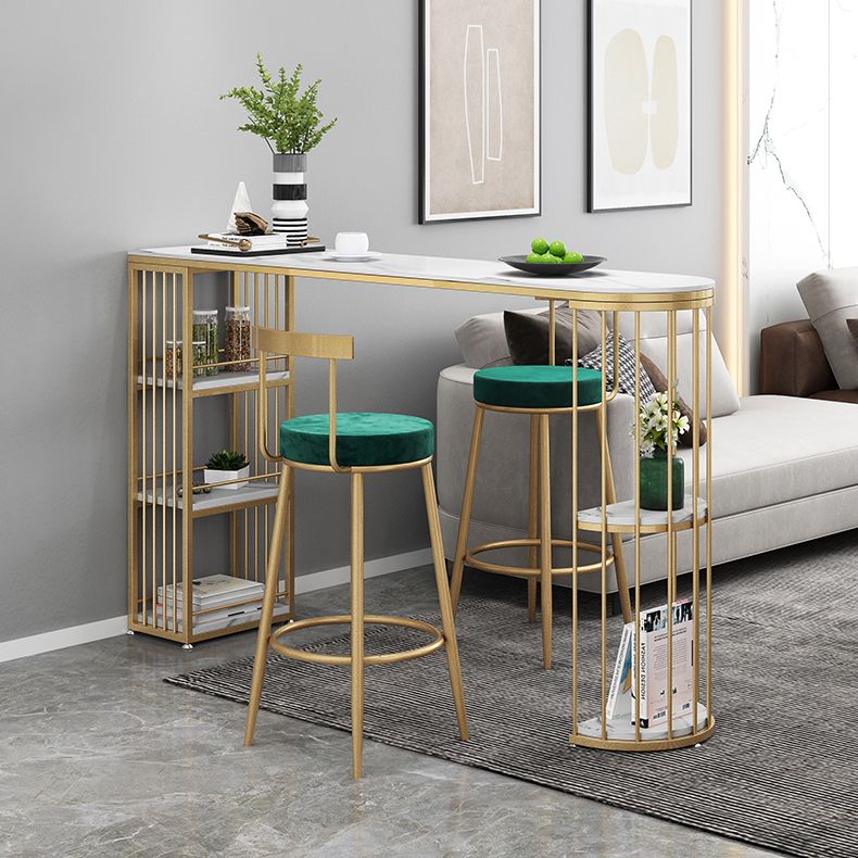 Industrial Iron Bar Table Faux Marble White Specialty Top 41.3"H Bistro Table with Storage