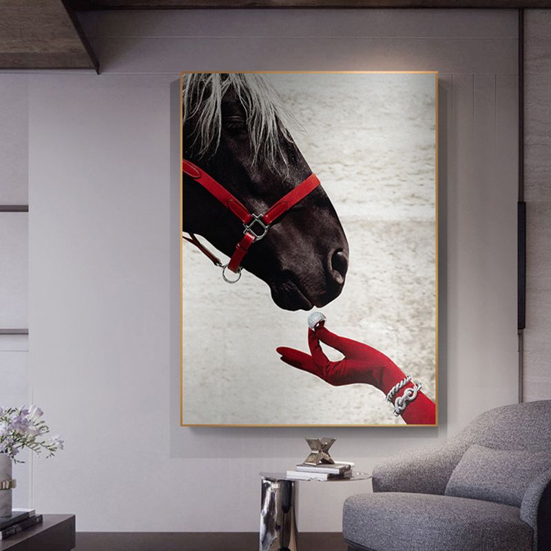 Contemporary Horse's Head View Painting Canvas Textured Brown Wall Art Decor for Guest Room