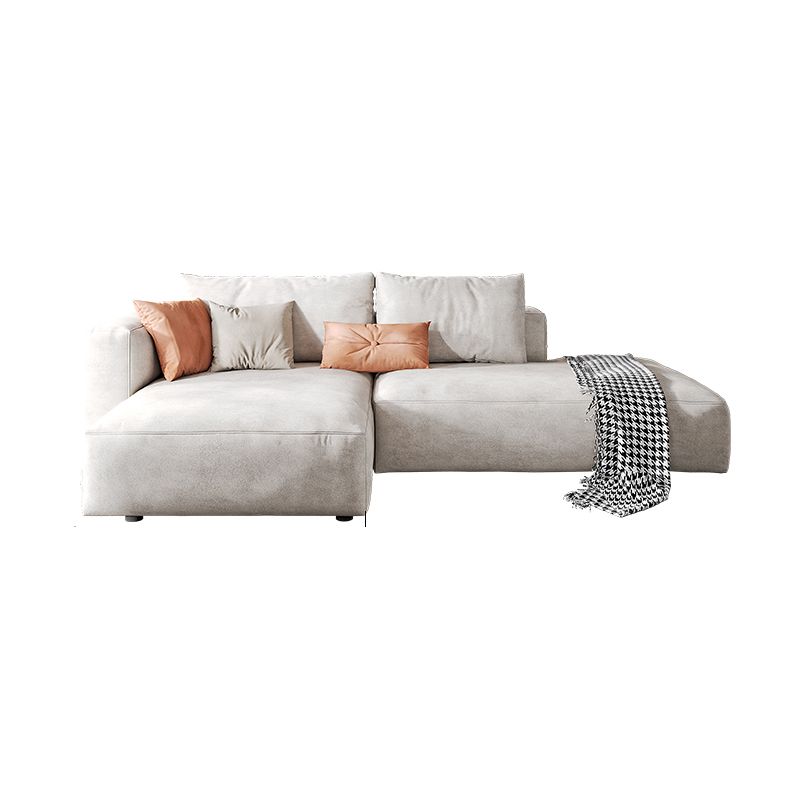 Faux Leather Square Arm Sofa with Chaise Modern Loose Back Sofa in Gray