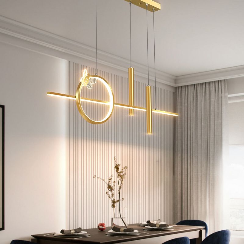 Moderne lineare Inselbeleuchtung LED Gold Metall Anhängerleuchte für Esszimmer