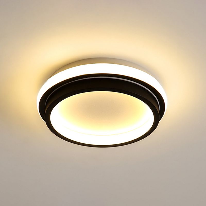 Minimalist LED Ceiling Mount Lamp Iron Black and White Square/Round Small Flush Light in Warm/White Light with Recessed Diffuser