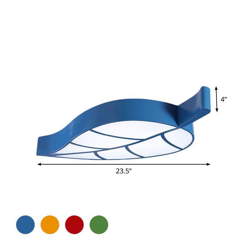 Leaf-Shaped Sleeping Room Flush Lighting Acrylic LED Kids Close to Ceiling Lamp in Red/Yellow/Blue