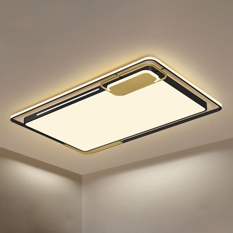 Plafoniera da soffitto modernista a incasso a LED in metallo rettangolare per soggiorno in nero e oro, luce bianca/calda