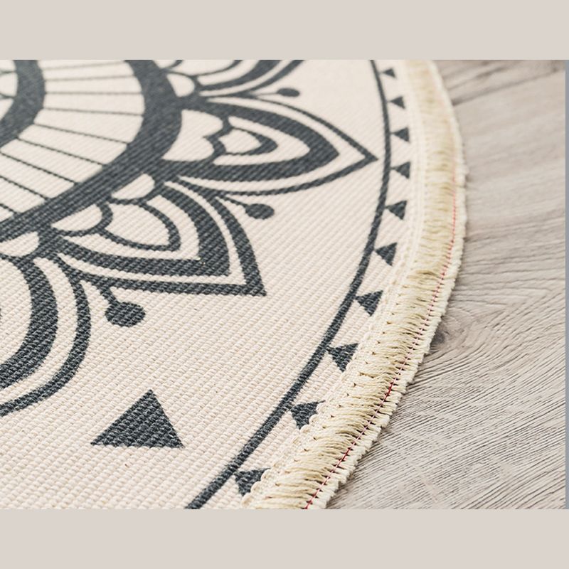 Classical Moroccan Round Rug Comfort Traditional Floral Printed Carpet Cotton Blend Friendly Washable Carpet for Living Room