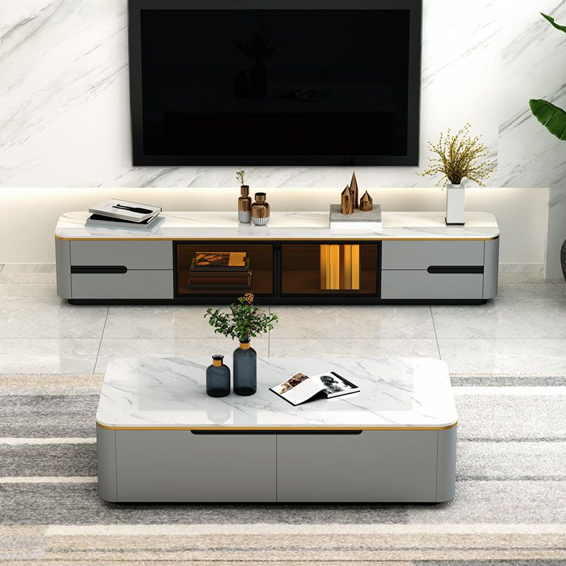 Rectangular Slate Coffee Table Contemporary Simple 4 Drawers Cocktail Table in White