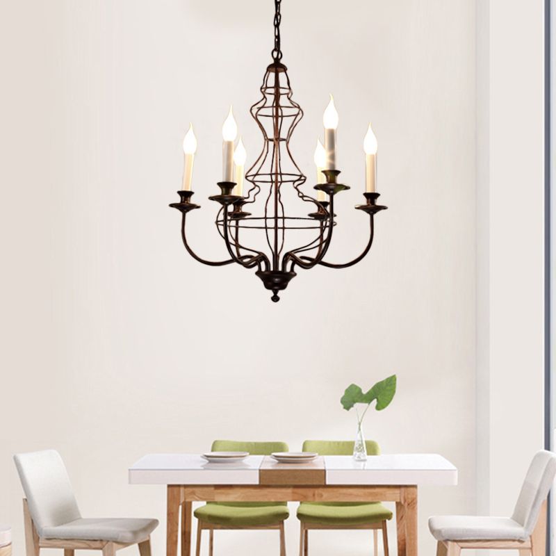 Candle Metal Chandelier Lighting Rustic 6/8 Lights Dining Room Pendant Lighting in Black/Coffee