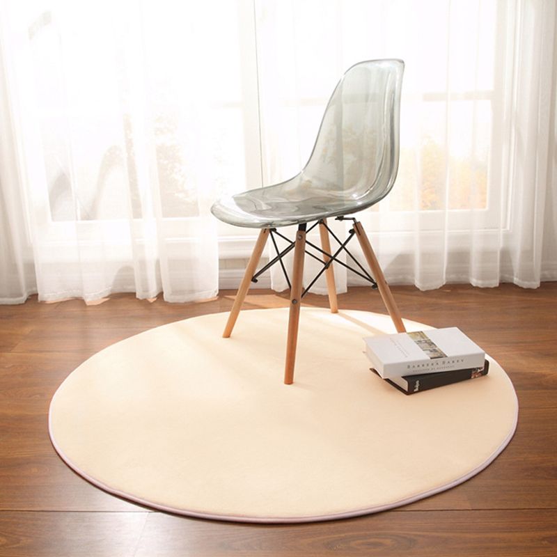 Round Area Carpet Living Room Solid Color Rug Non-Slip Backing Casual Polyster Indoor Rug