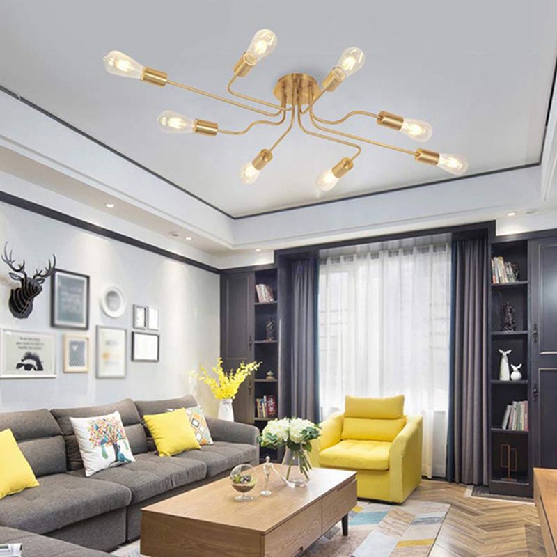 Blote Lamp Spider Plafond Licht Retro Style Iron Multi Light Living Room Flush-mount Suspension Light in Gold