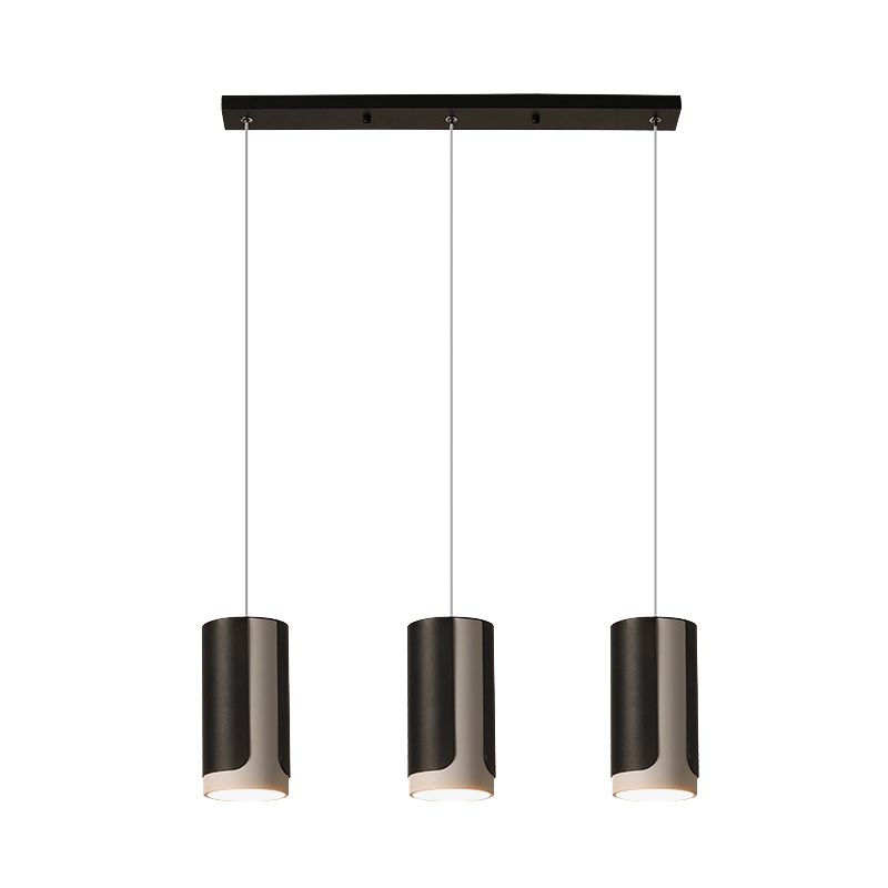 Black Finish Cylindrical Suspension Light Modernist 3-Light Metallic Cluster Pendant Lamp