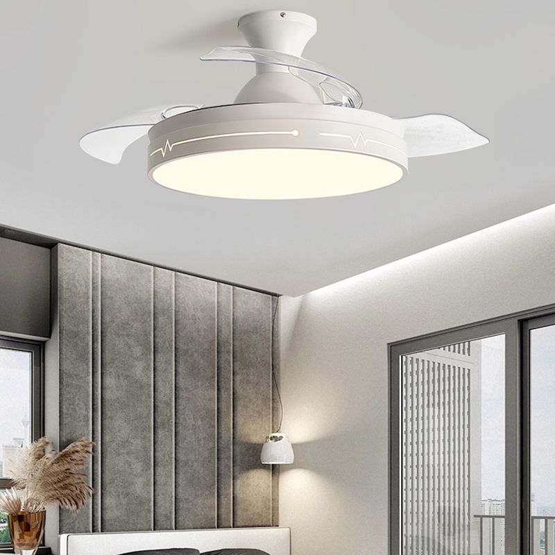 Nordic Drum Shaped Fan Lamp Frequency Conversion Dining Room LED Semi Flush Mount Light