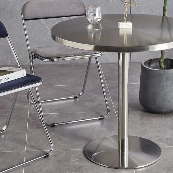 Metal Industrial Table Stainless Steel Top Dining Table with Pedestal Base