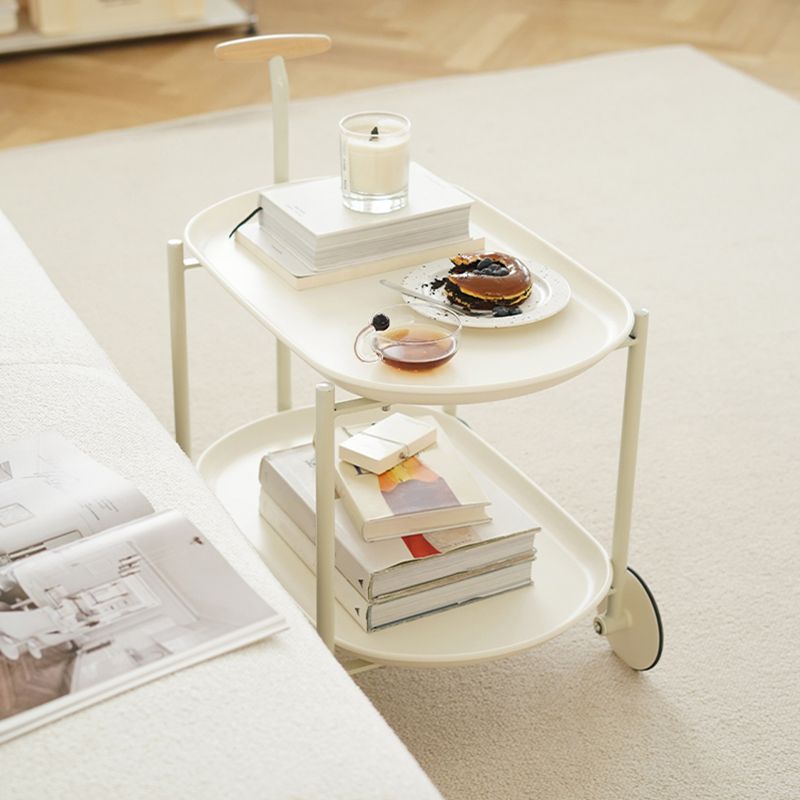 Elliptical Tray Top End Table 25.4" Tall 2-Tier Side Table with Casters