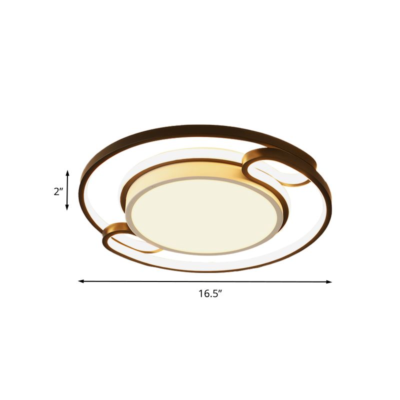 Double Semi-Ring Ceiling Mount Modernist Metal Black LED Flushmount Lighting for Bedroom, 16"/20.5" Wide