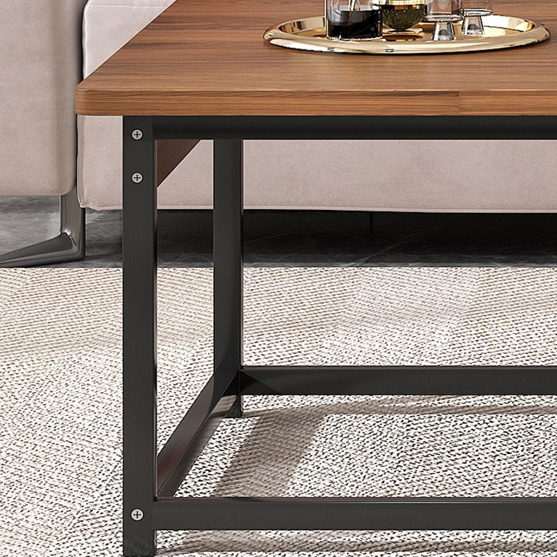 16.53" H Rectangle Wooden Coffee Table Metal Frame Cocktail Table with Shelves