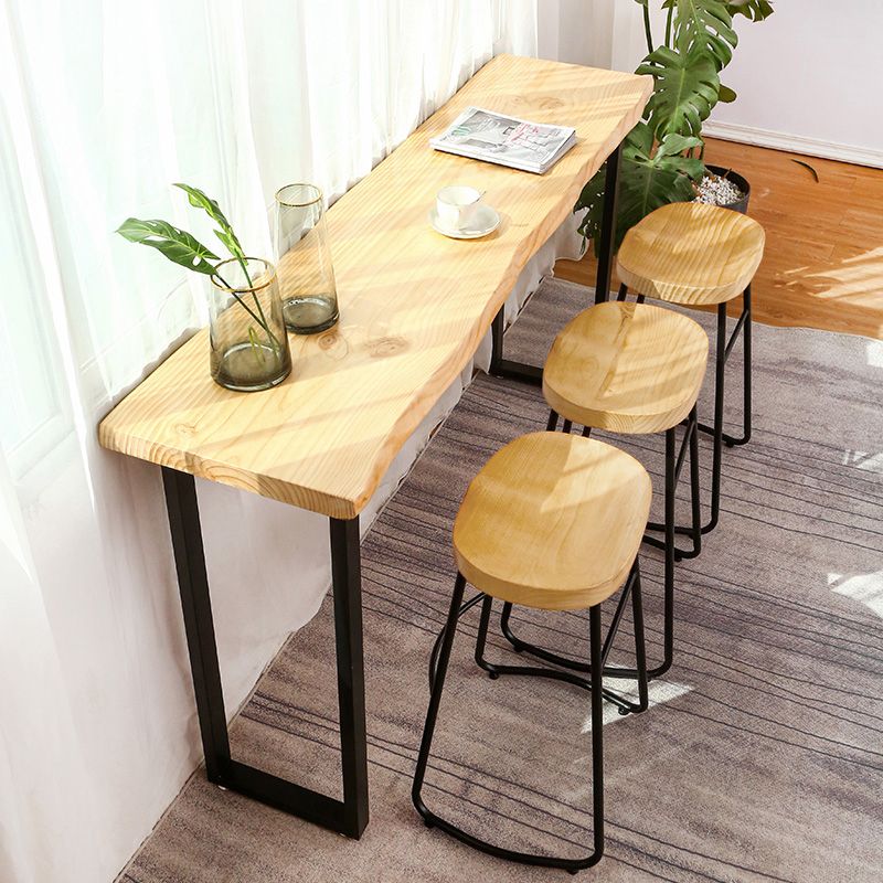 Modern Rectangle Bar Dining Table Wood Sled Bar Height Pub Table with Iron Base