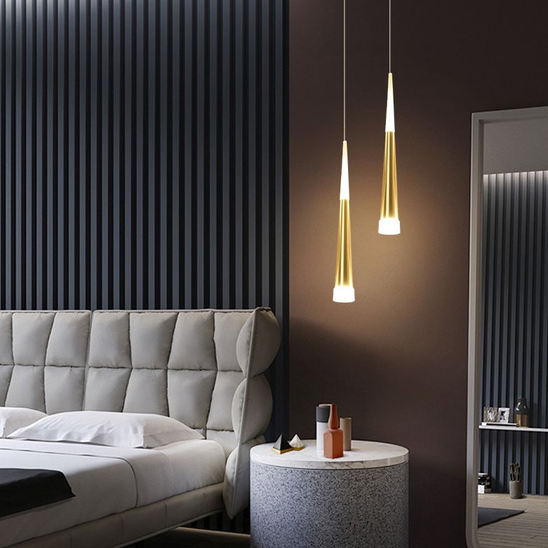 Lámpara colgante de led cónico dorado de aluminio + acrílico simplicidad moderna luz colgante para dormitorio