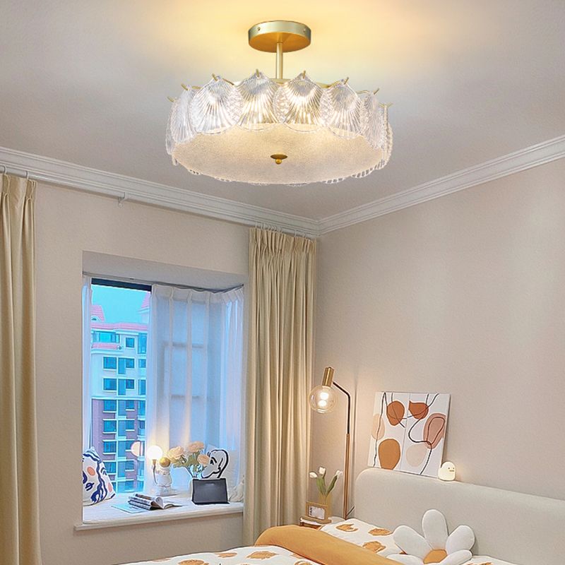 Modern Metal Flush Mount Shell Shape Ceiling Light with Glass Shade for Living Room