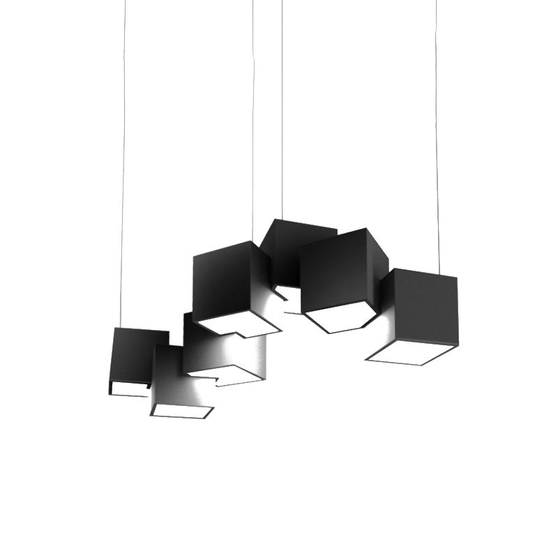 Black/Nero Spliced ​​Cube Soffio Light Modernist 8 Luci Light Metal LED Lampada a sospensione in luce bianca/calda, larghe 25,5 "/28"