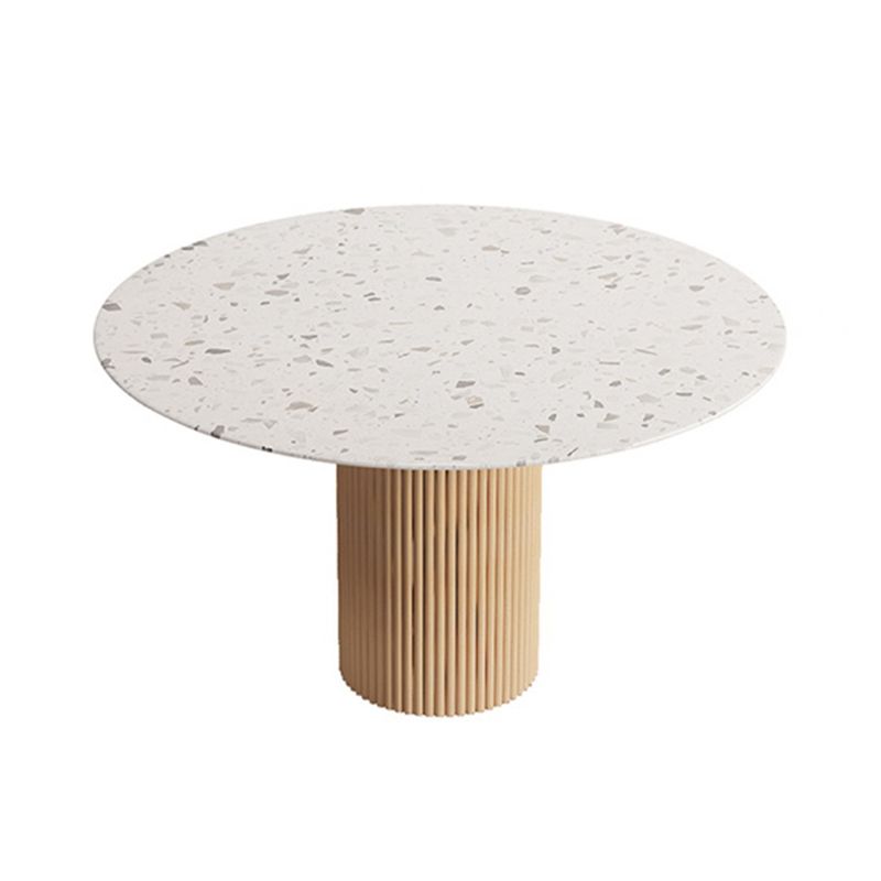 Round Dining Table Modern Stone Top Dining Table with Solid Wood Base