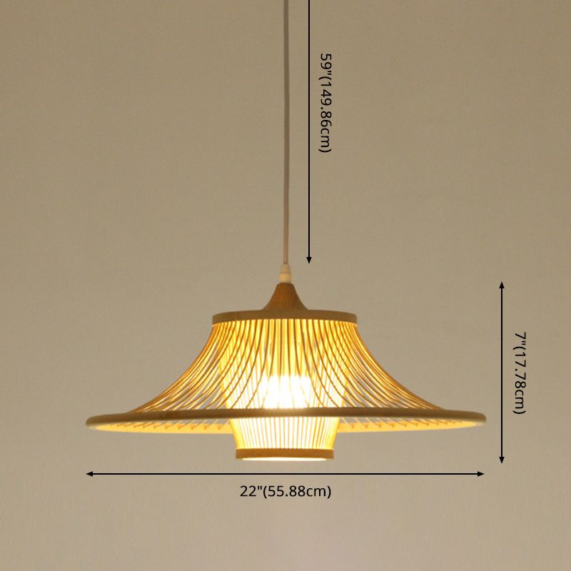 Wood Flared Suspension Lighting Minimalist 1-Light Bamboo Ceiling Pendant for Bedroom
