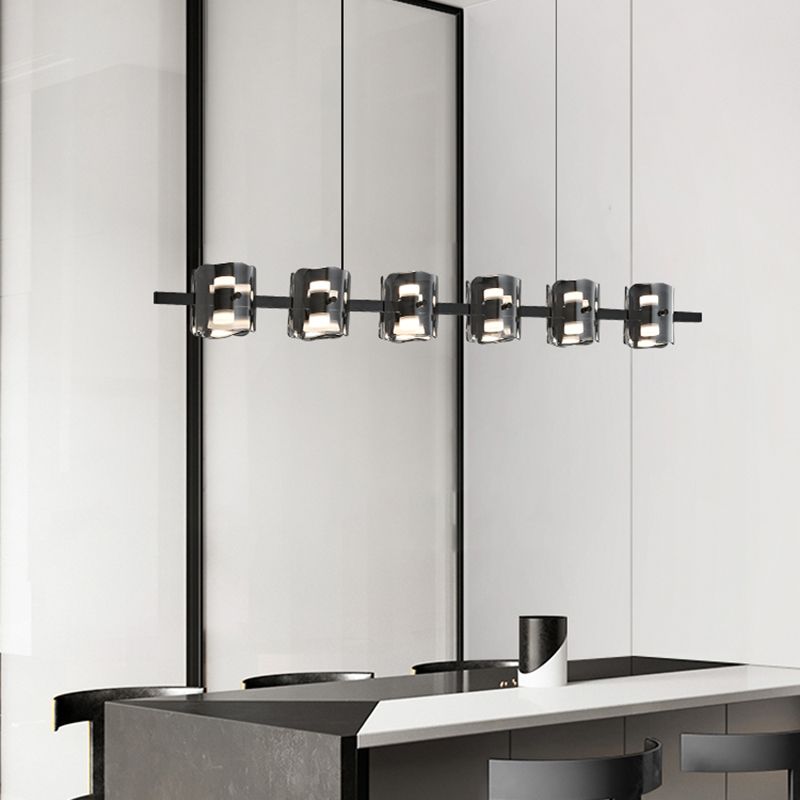 Black Hanging Light Contemporary Island Lighting with Glass Shade for Kitchen