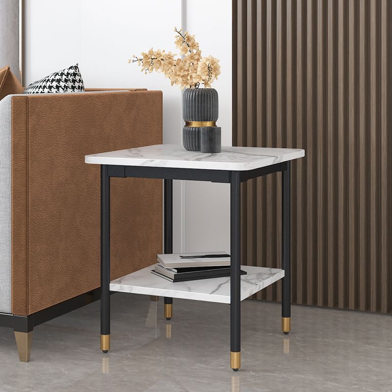 Contemporary Square Slate Top End Table Metal 4 Legs Side Table