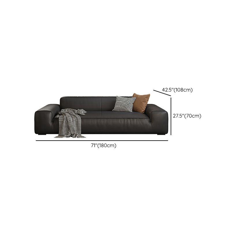 Contemporary Black Genuine Leather Square Arm Sofa with Pillows