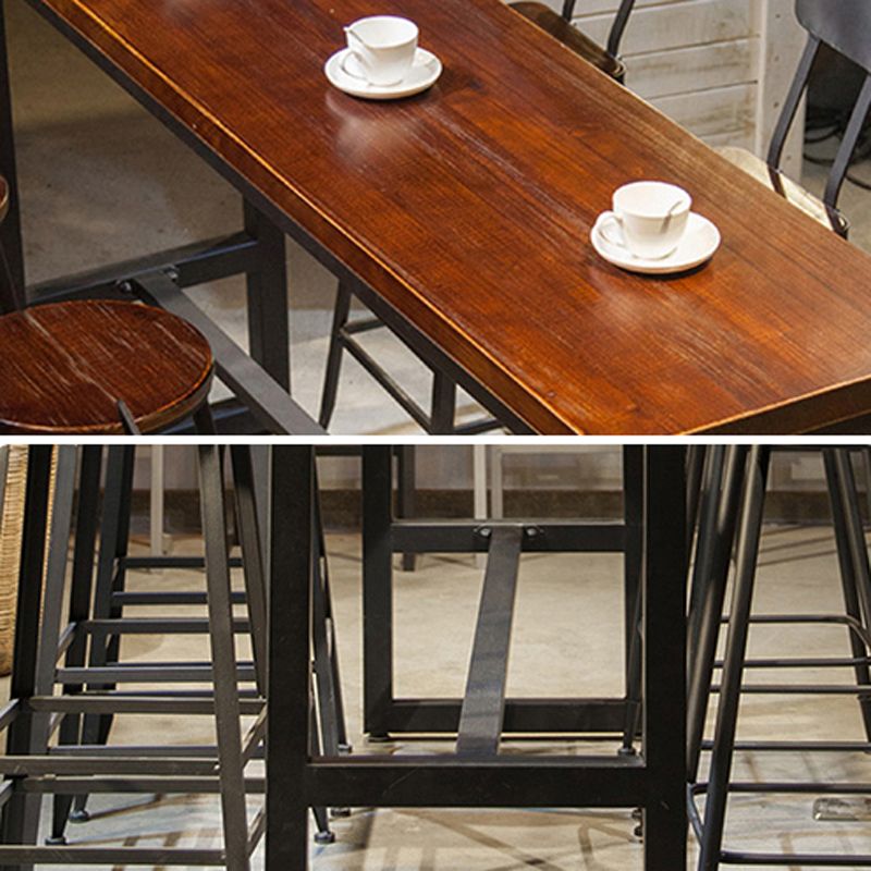 Industrial 1/7 Pieces Bar Table Set Rectangle Wood Counter Table with High Stools for Cafe
