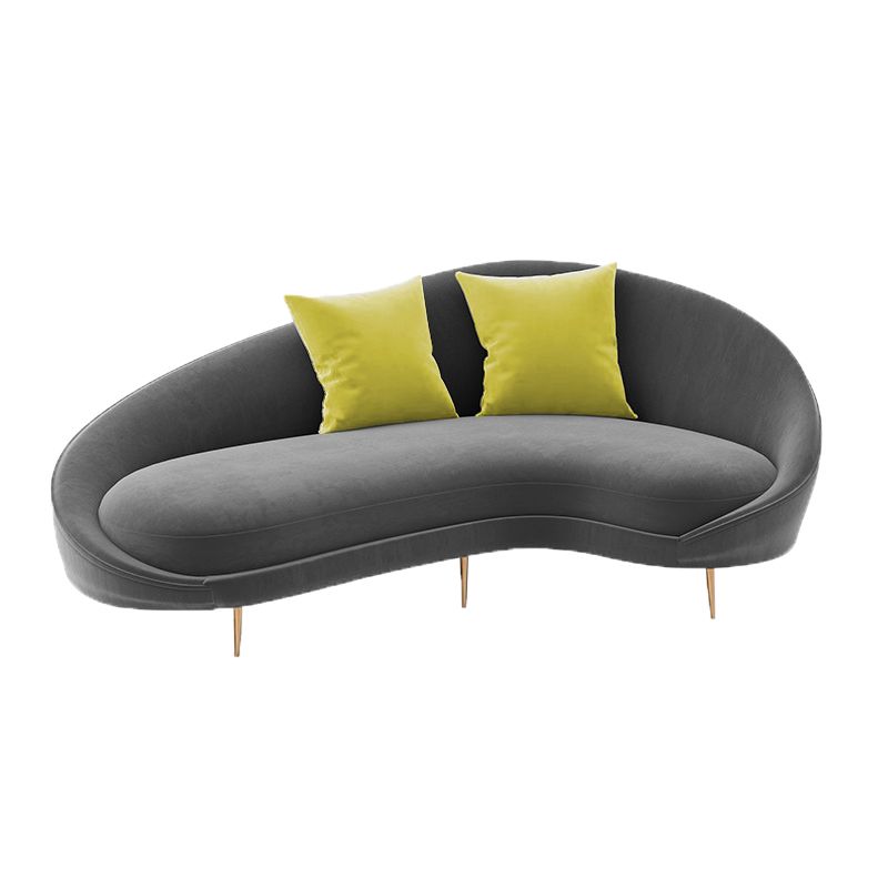 Velvet Modern Curved Sofa in Gray Sloped Arm Arm Seating with Pillows