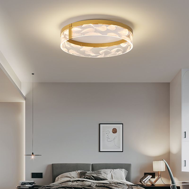 Modern Creative Feather LED Semi Flush Ceiling Light Circular Wrought Iron Flush Mount for Living Room