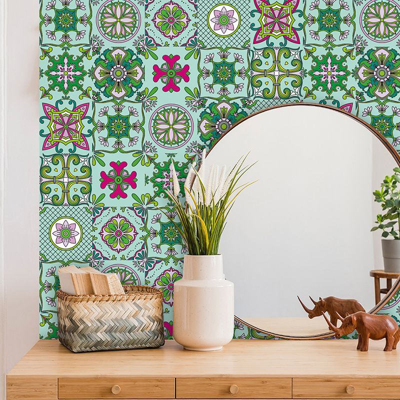 PVC Temporary Wallpaper Panel Boho Mandala Patterned Wall Art for Living Room, 10 Pieces