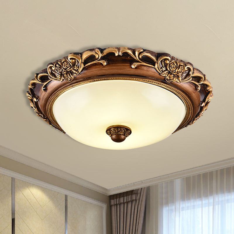 Luz empotrada para dormitorio con cúpula, LED marrón de cristal de leche antiguo, cerca de la lámpara de techo, 14"/16"/19,5" de diámetro
