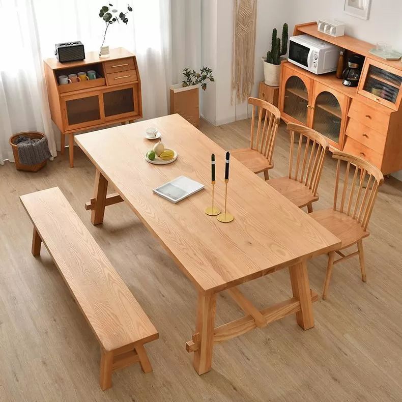 Traditional 1/2/3/5/7 Pieces Dining Set Rectangle Pine Wood Dining Table for Dining Room