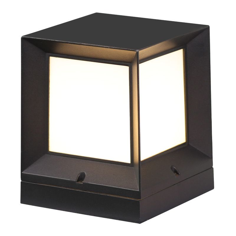 Contemporary Metal Pillar Lamp Rectangle Shape Outdoor Waterproof Light with Plastic Shade