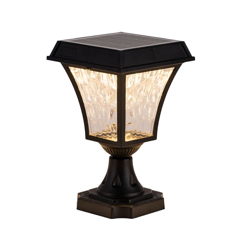 LED Black Pillar Lamp Waterproof Outdoor Light with Glass Shade for Garden