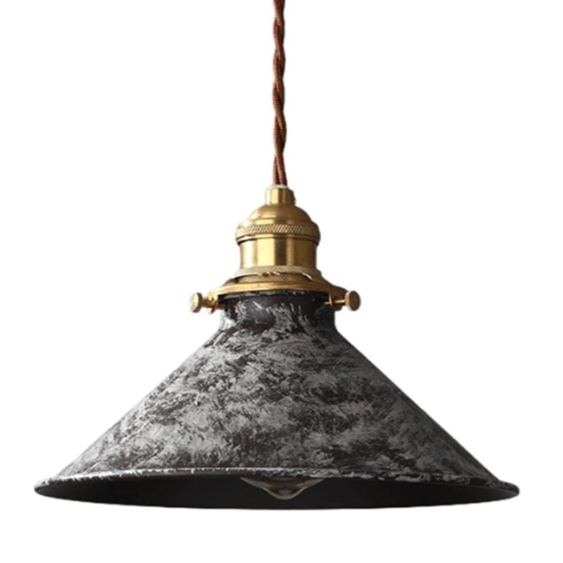 Industrial Wrought Iron Pendant Light 1 Light Metal Railroad Shade Lighting Fixture in Aged Rusty Finish