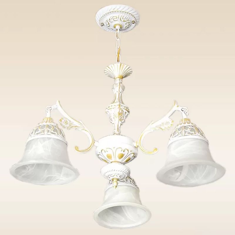 Alabaster Glas weißer Kronleuchter Carillon 3 Köpfe Landstil Hängende Anhänger Licht