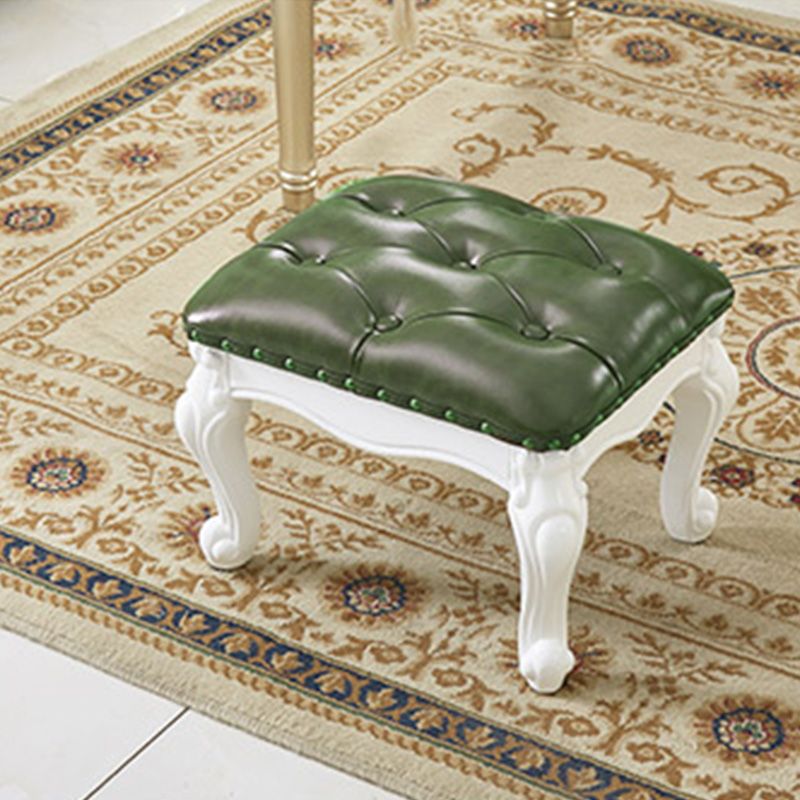 Mid-Century Modern Ottoman Faux Leather Tufted Upholstered Nailhead Trim Rectangle Ottoman