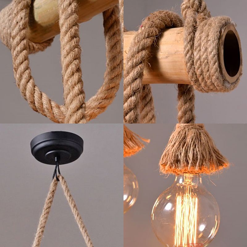 Country Rope Rope Island Light 3/4/6-Light Bamboo Island Pendant Light avec une ampoule nue en beige