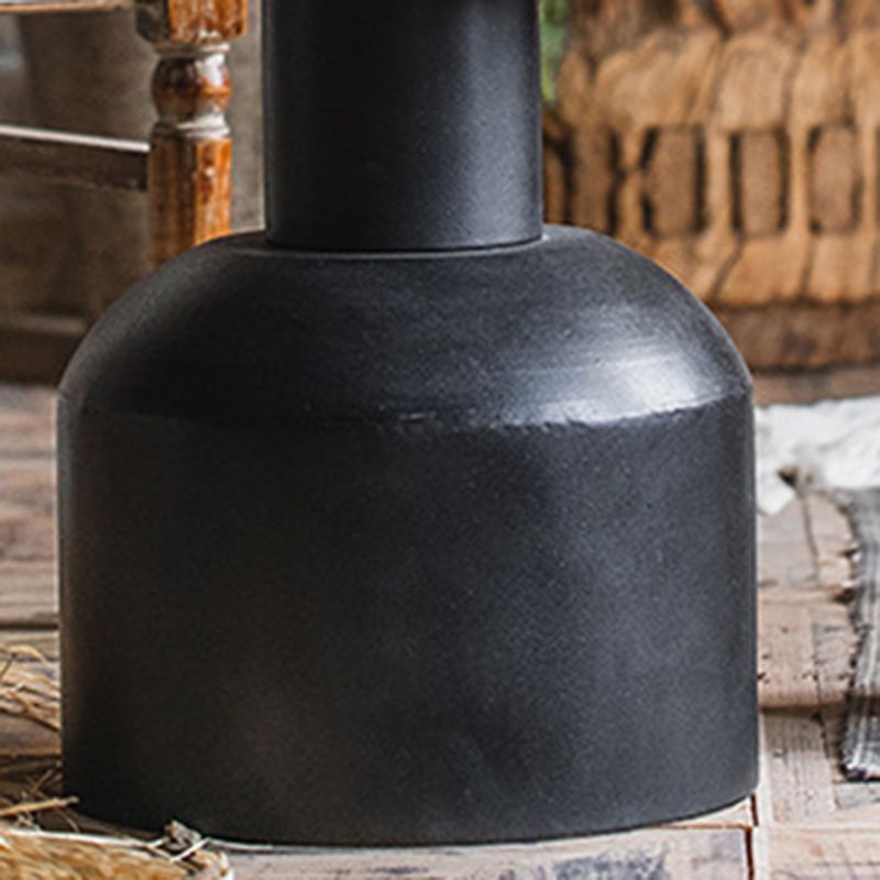 French Country Round Wood Side Table Distressed Wood & Metal Pedestal End Table