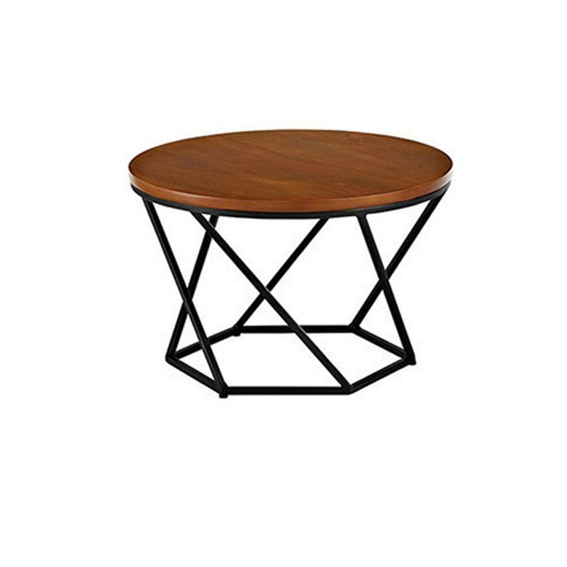 Modern Round Wood Frame Coffee Table Brown Finish Cocktail Table