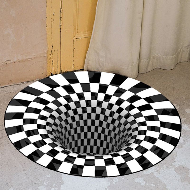 Black Geometric Rug Modern Polyester Rug Washable Rug for Living Room